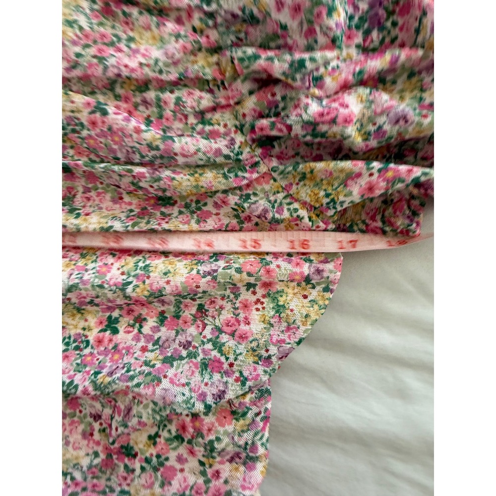 MNG Mango Floral Ruched Puff Sleeve Top Pink Cottagecore Coquette M - Picture 4 of 7